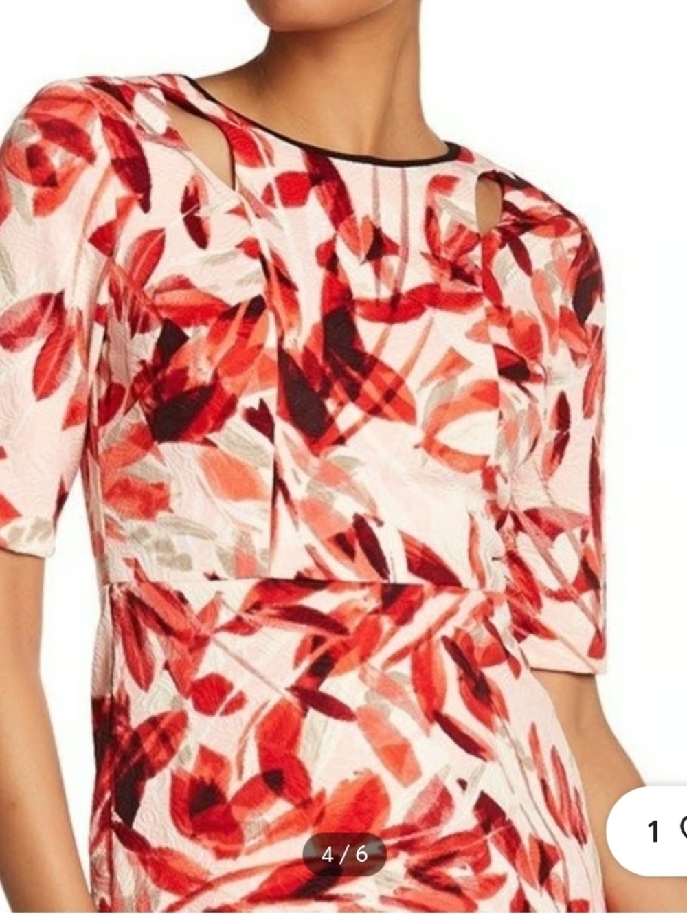 Maggy London Red, Black & White Abstract Print Cutout Sheath Dress - Size 12 - Picture 2 of 12